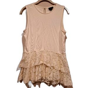 Who What Wear Cream Sleeveless Top Blouse Lace Tiered Ruffles Women's sz S
